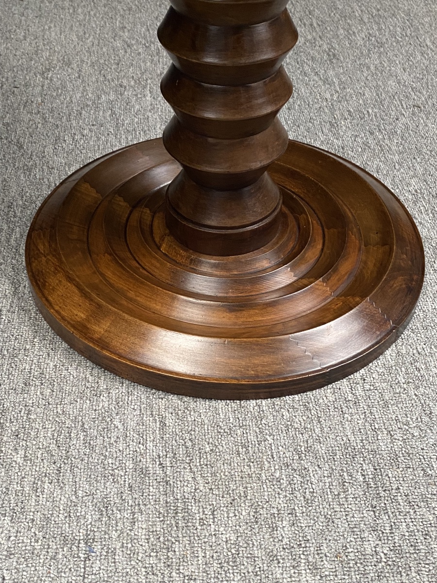 1940s-1950s Brutalist Solid Wood Side Table  Gueridon Charles Dudouyt Style, Modernist Period-photo-3
