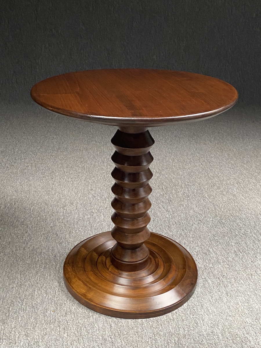 1940s-1950s Brutalist Solid Wood Side Table  Gueridon Charles Dudouyt Style, Modernist Period