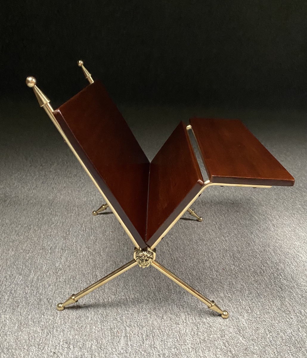 Mahogany And Solid Brass Magazine Rack By Raphaël Raffel, Circa 1950 -photo-2