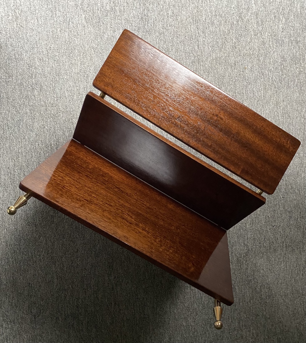 Mahogany And Solid Brass Magazine Rack By Raphaël Raffel, Circa 1950 -photo-6