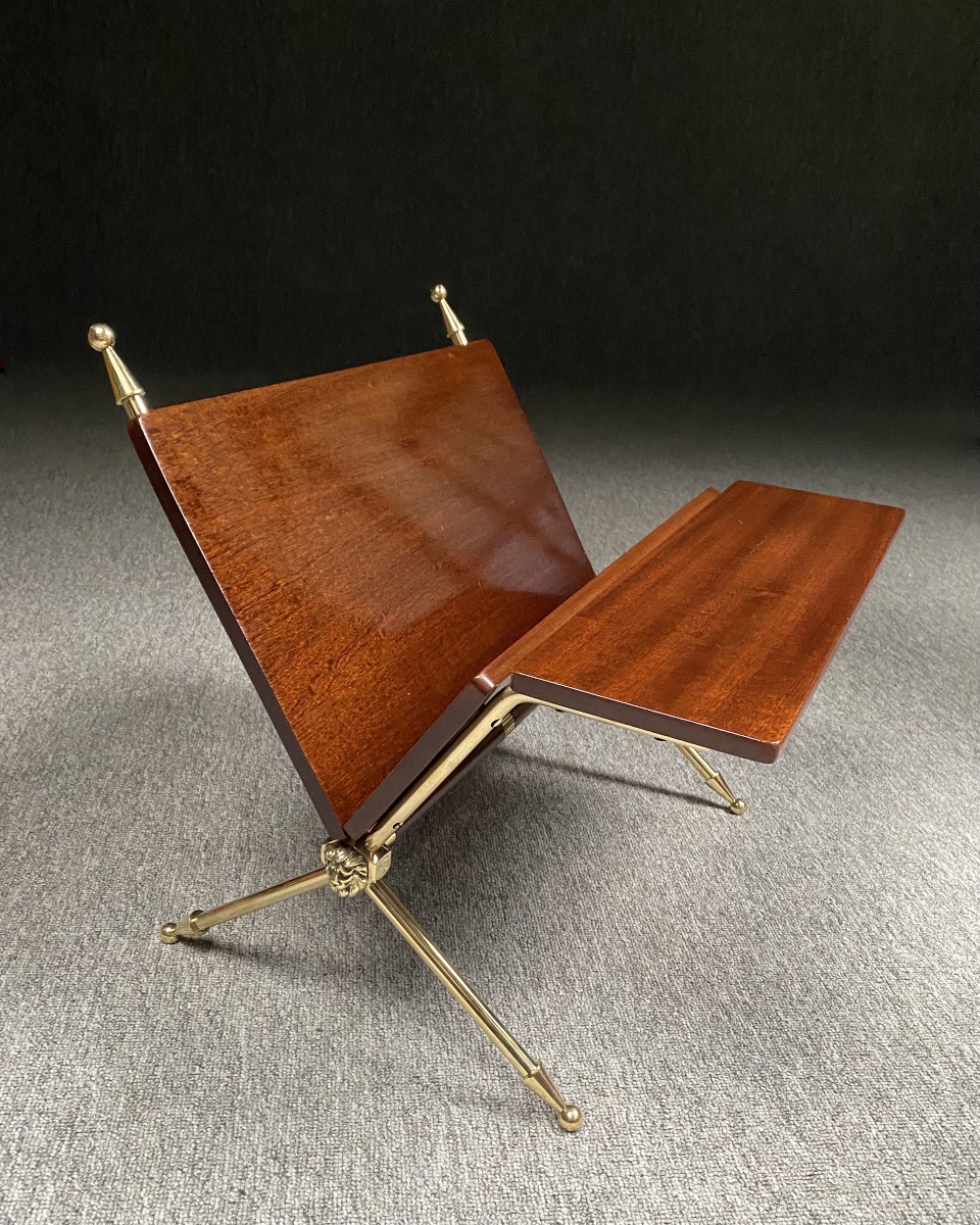 Mahogany And Solid Brass Magazine Rack By Raphaël Raffel, Circa 1950 