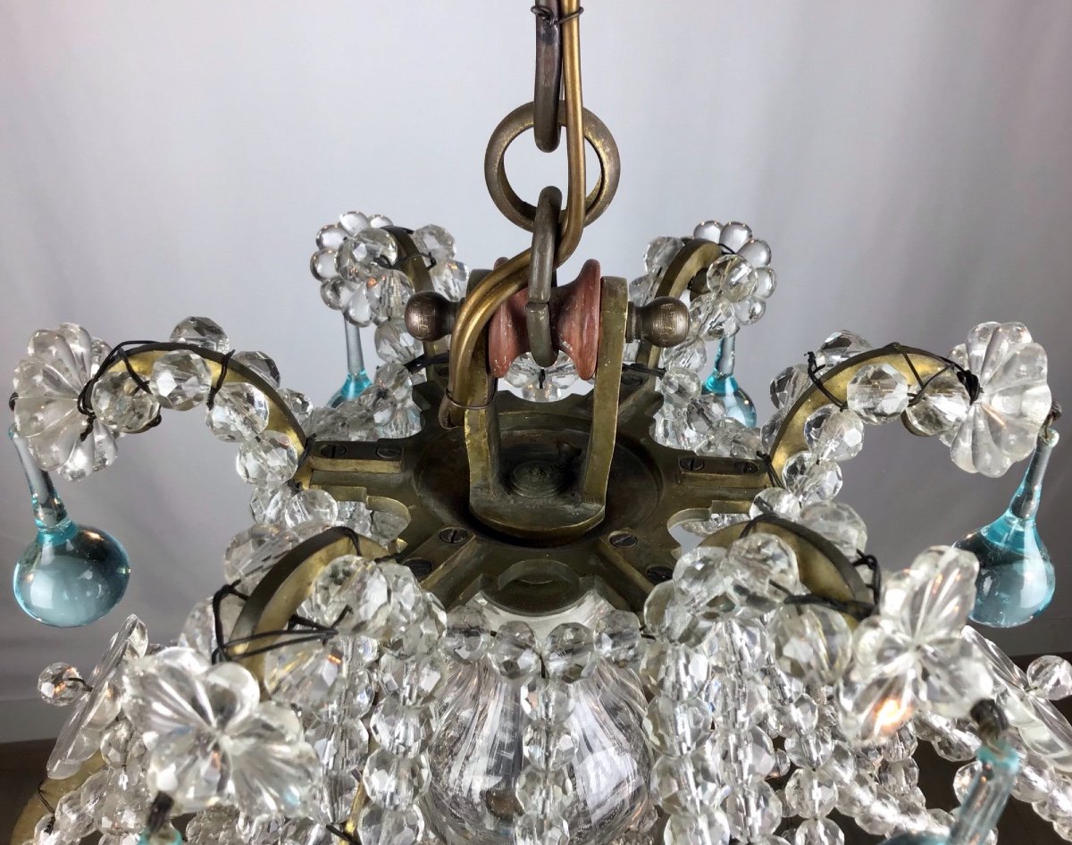 Lustre Cage Louis XV En Bronze, Verre Et Cristal 19eme-photo-4
