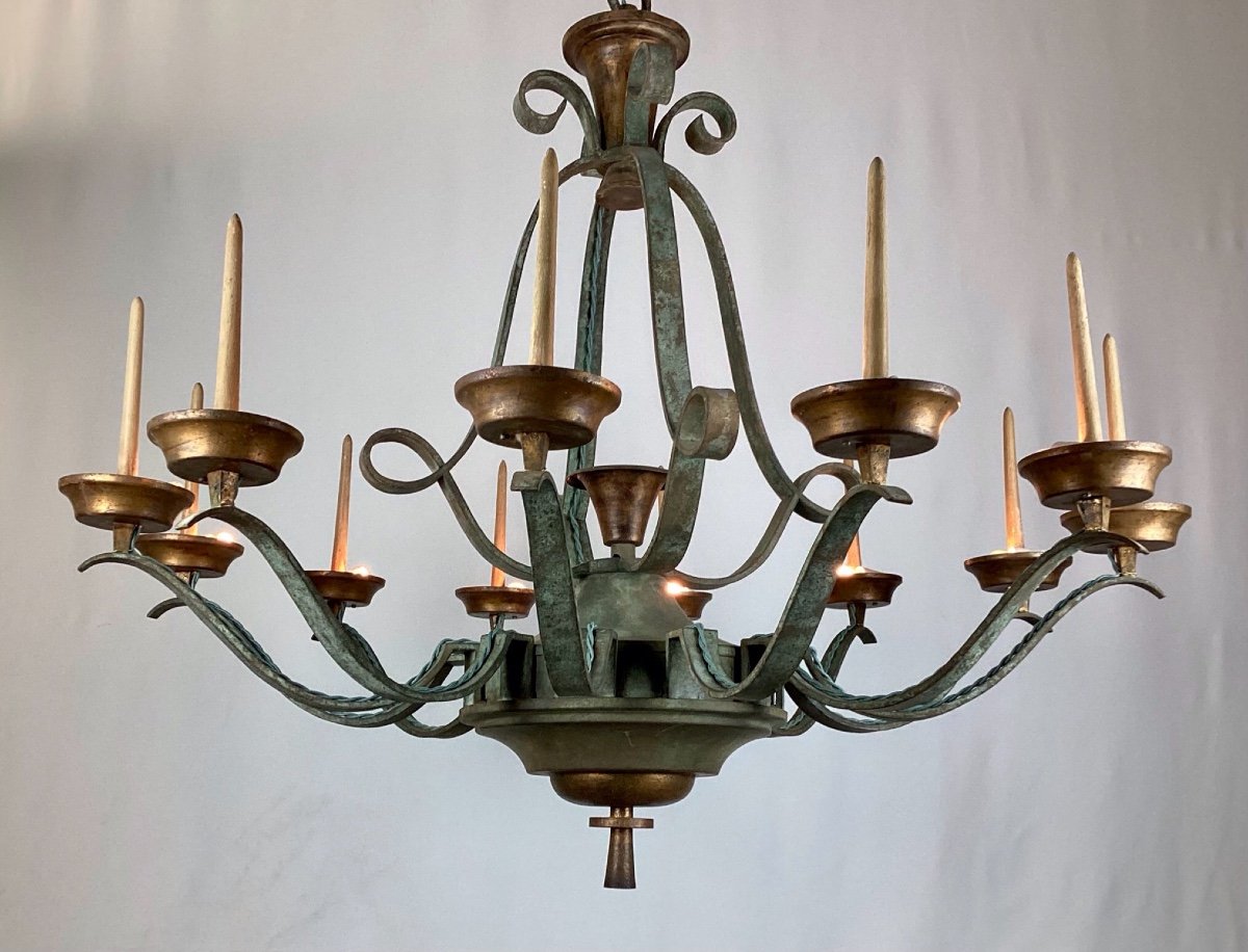 Raymond Subes Rare Et Important Lustre Art Deco &agrave; 12 Bras De Lumi&egrave;re-photo-3