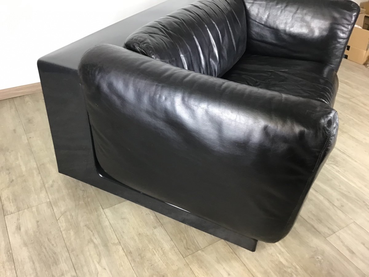 Compact Gradual Sofa By Cini Boeri Knoll Black Leather And Structure Forming A Shelf-photo-2