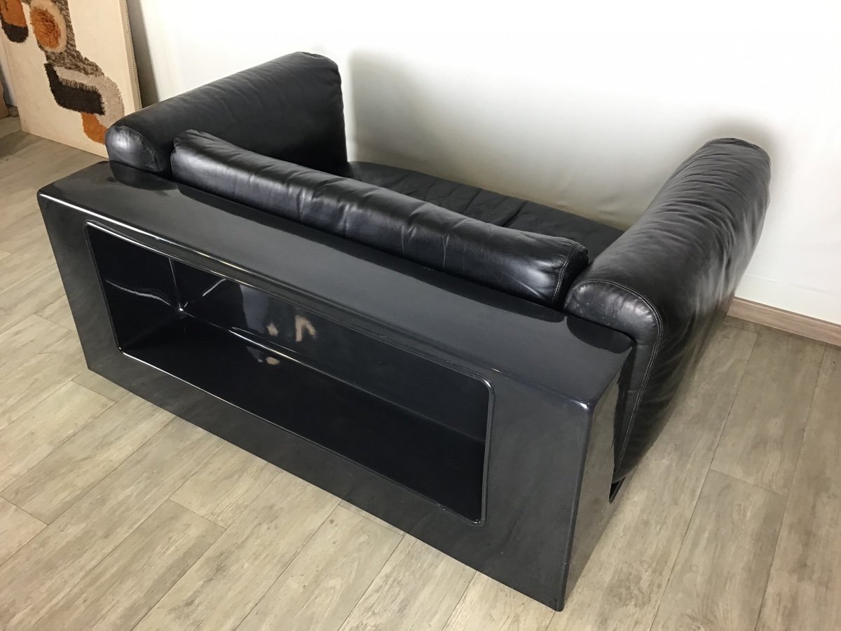 Compact Gradual Sofa By Cini Boeri Knoll Black Leather And Structure Forming A Shelf-photo-3