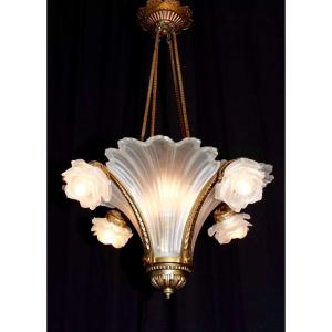 Lustre 1920 de style Art Deco Plaques De Verre En Forme De Vagues Et &eacute;tain