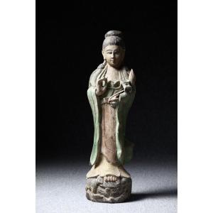 Large Statue Of Divinity In Polychrome Wood China XIXth Cnetury