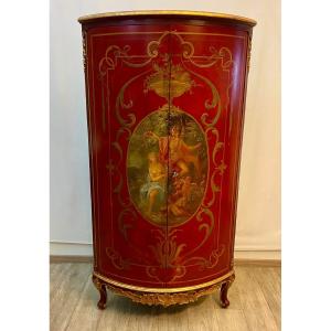 Dark Red Italian Corner Baroque Style Corner Cabinet 