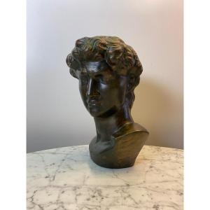 Human Scale Head Sculpture David By Michelangelo Terracotta Bronze Patina