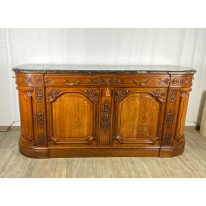 Regency Hunting Buffet Sideboard In Finely Carved Solid Blond Oak And Marble Top 