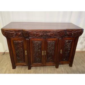 Art Nouveau Naturalist Indochinese Sideboard Late 19th Century In Iron Wood 
