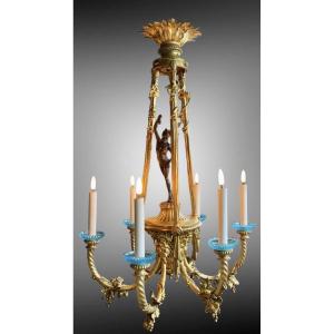 19th Century Bronze Chandelier Centered On A Sculpture Of The God Mercury 