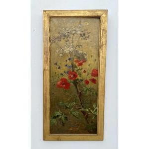 Alexis Kreyder tableau nature fleurs feuillages papillons et scarabée 19eme siècle 