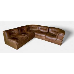 De Sede Modular Sofa DS14 5 éléments en cuir noisette 