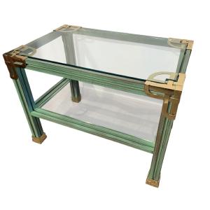 Maison Valenti Side Table In Green Patinated Wood And Gilded Bronze With Glass Tops And Side Table