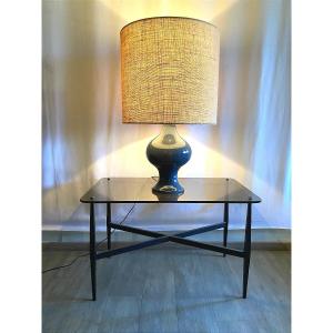 Georges Jouve Blue Enamelled Stoneware Lamp 