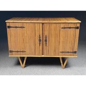 Buffet bas en bambou et fer forgé Attribué à Adrien Audoux & Frida Minet Circa 1950