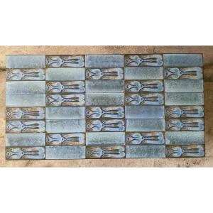 Modernist Coffee Table Made Of Blue-gray Glazed Ceramic With A Bird Motif; 1960s