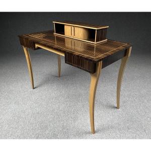 20th-century Neo-art Deco-style Desk Made Of Macassar Ebony And Sycamore
