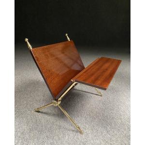 Mahogany And Solid Brass Magazine Rack By Raphaël Raffel, Circa 1950