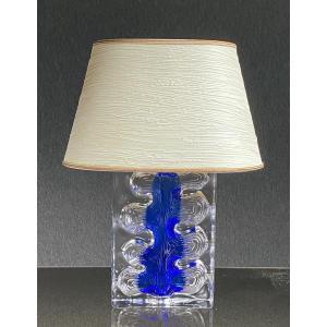 Cristallerie Daum lampe bleu et transparent circa 1970