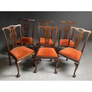 Set Of Six English Mahogany Chairs From The Late Victorian Era, Circa 1890–1900