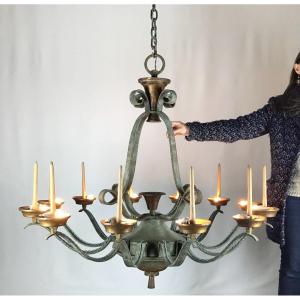 Raymond Subes Rare And Important Art Deco Chandelier With 12 Arms Of Light