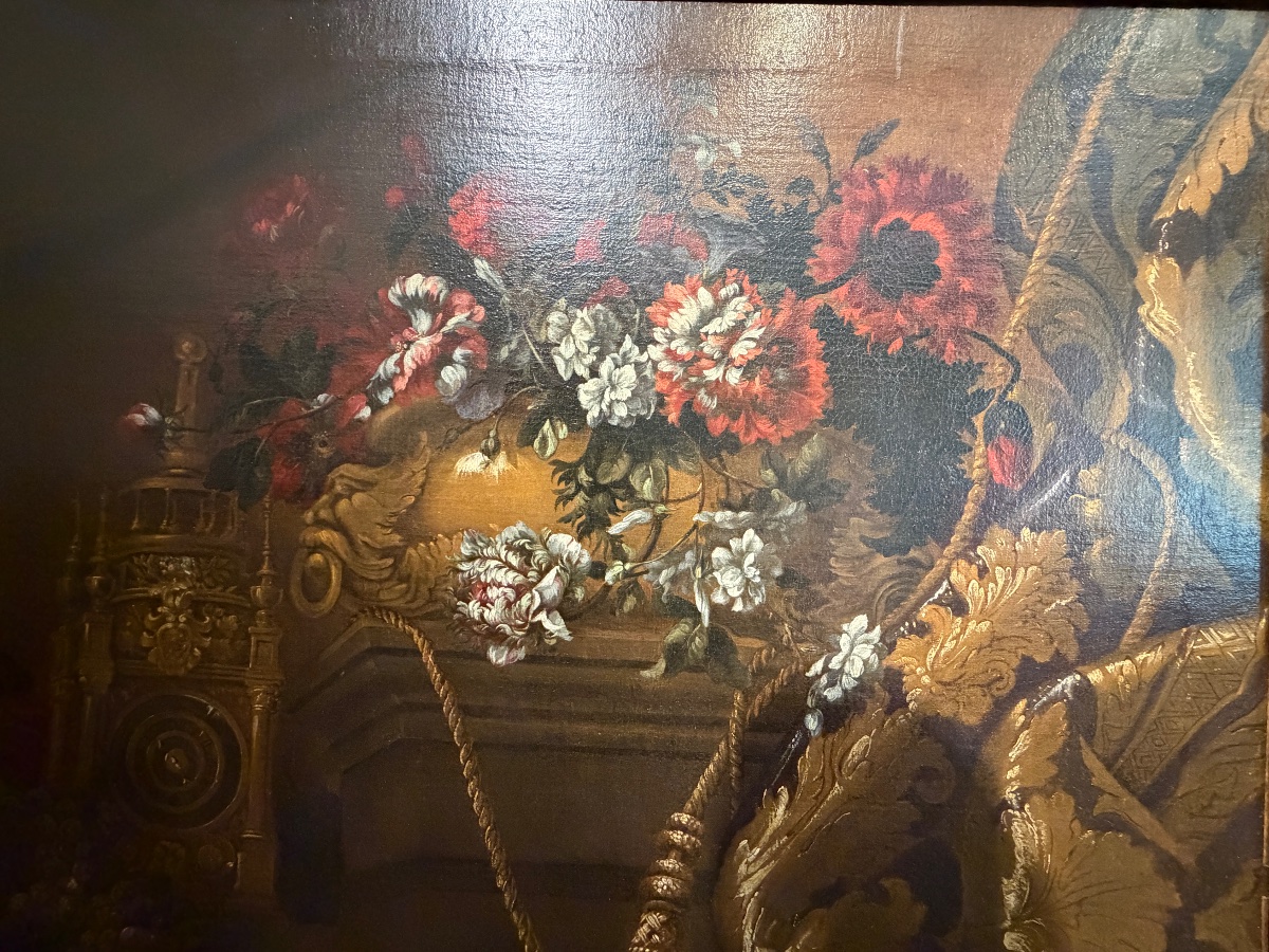Still Life With A Vase Of Flowers, A Table Clock, And Grapes – Pierre-nicolas Huilliot – 18th Century