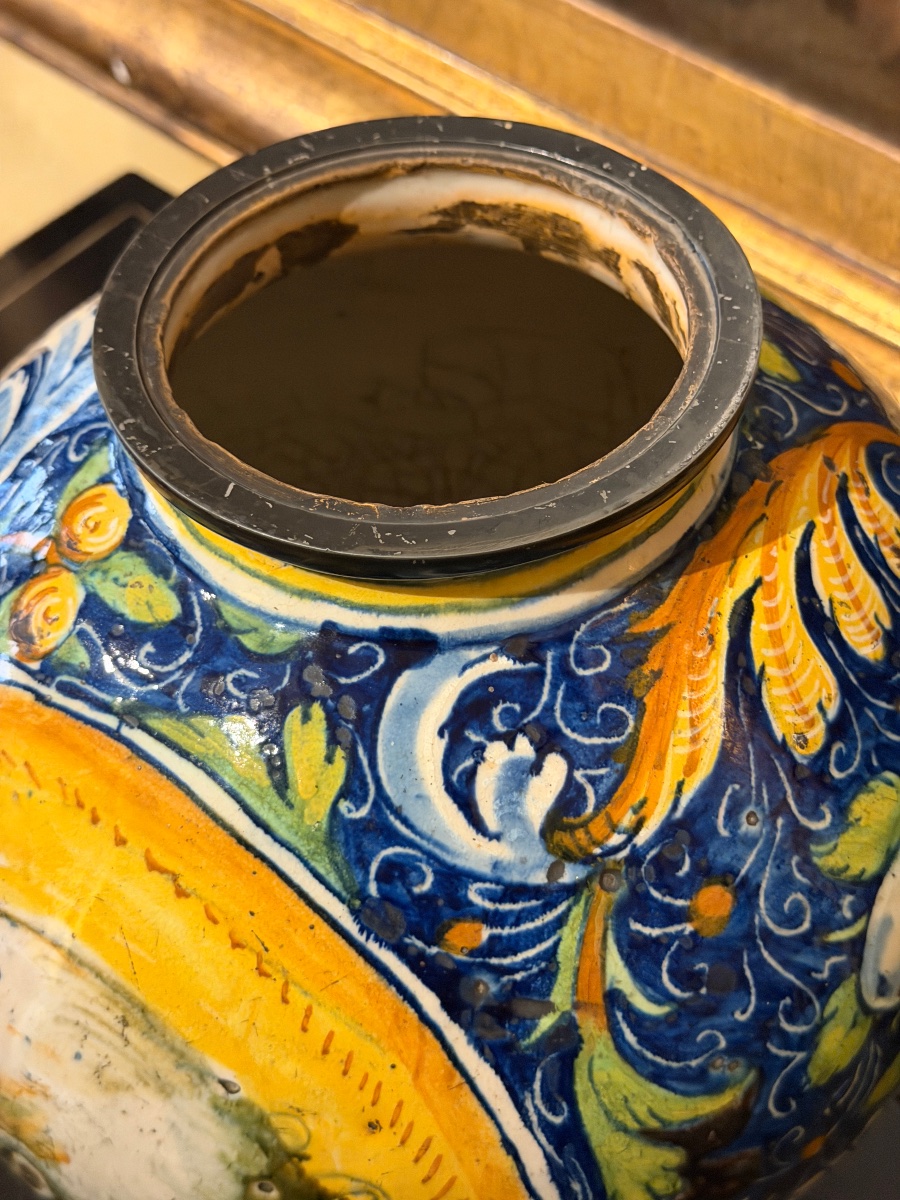 Large Polychrome Majolica Apothecary Jar With Renaissance-style Motifs, Italy, 16th Century-photo-4