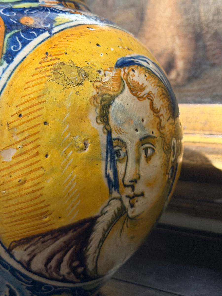 Large Polychrome Majolica Apothecary Jar With Renaissance-style Motifs, Italy, 16th Century-photo-2
