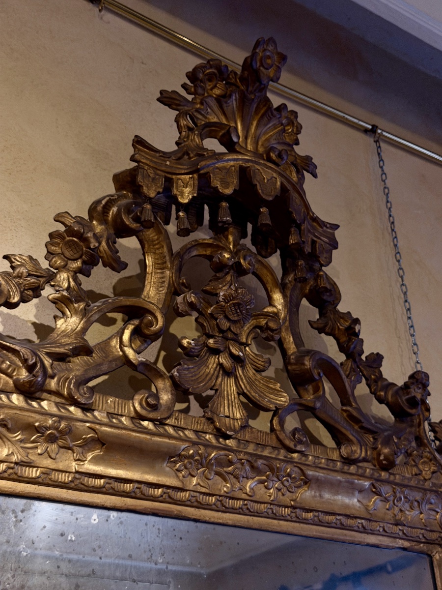 Important miroir Louis XIV en bois sculpté et doré, Venise, fin du XVIIe siècle-photo-4