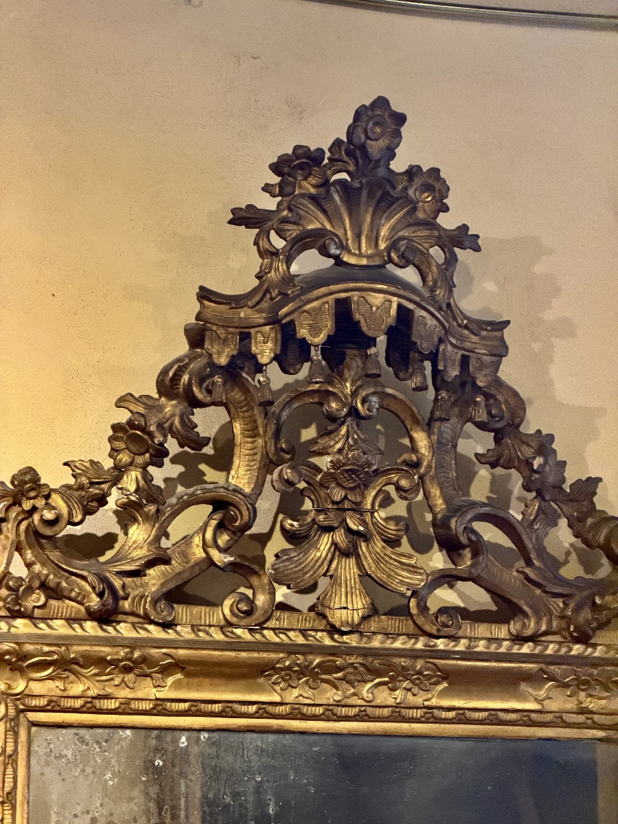 Important miroir Louis XIV en bois sculpté et doré, Venise, fin du XVIIe siècle-photo-2