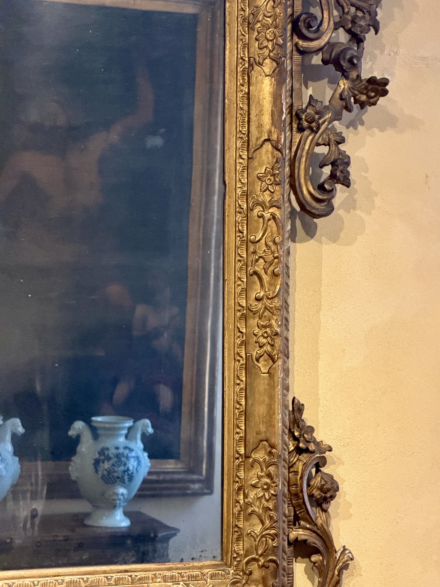 Important miroir Louis XIV en bois sculpté et doré, Venise, fin du XVIIe siècle-photo-3