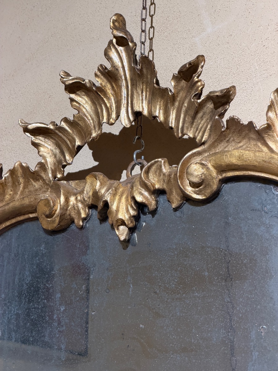 Miroir Vénitien Louis XV en Bois Sculpté et Doré – XVIIIe Siècle-photo-4
