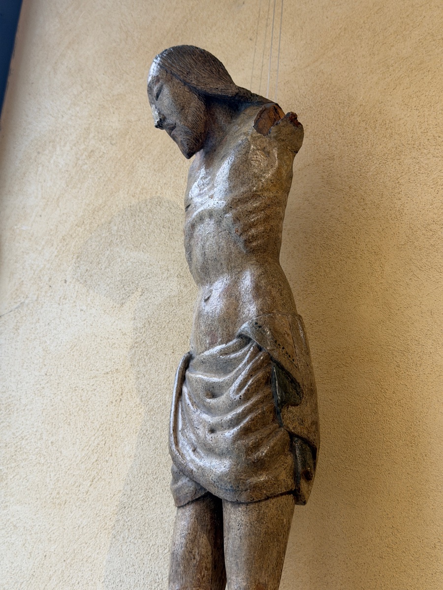 Gothic Polychrome Wooden Crucified Christ – Lombardy, 14th Century-photo-2