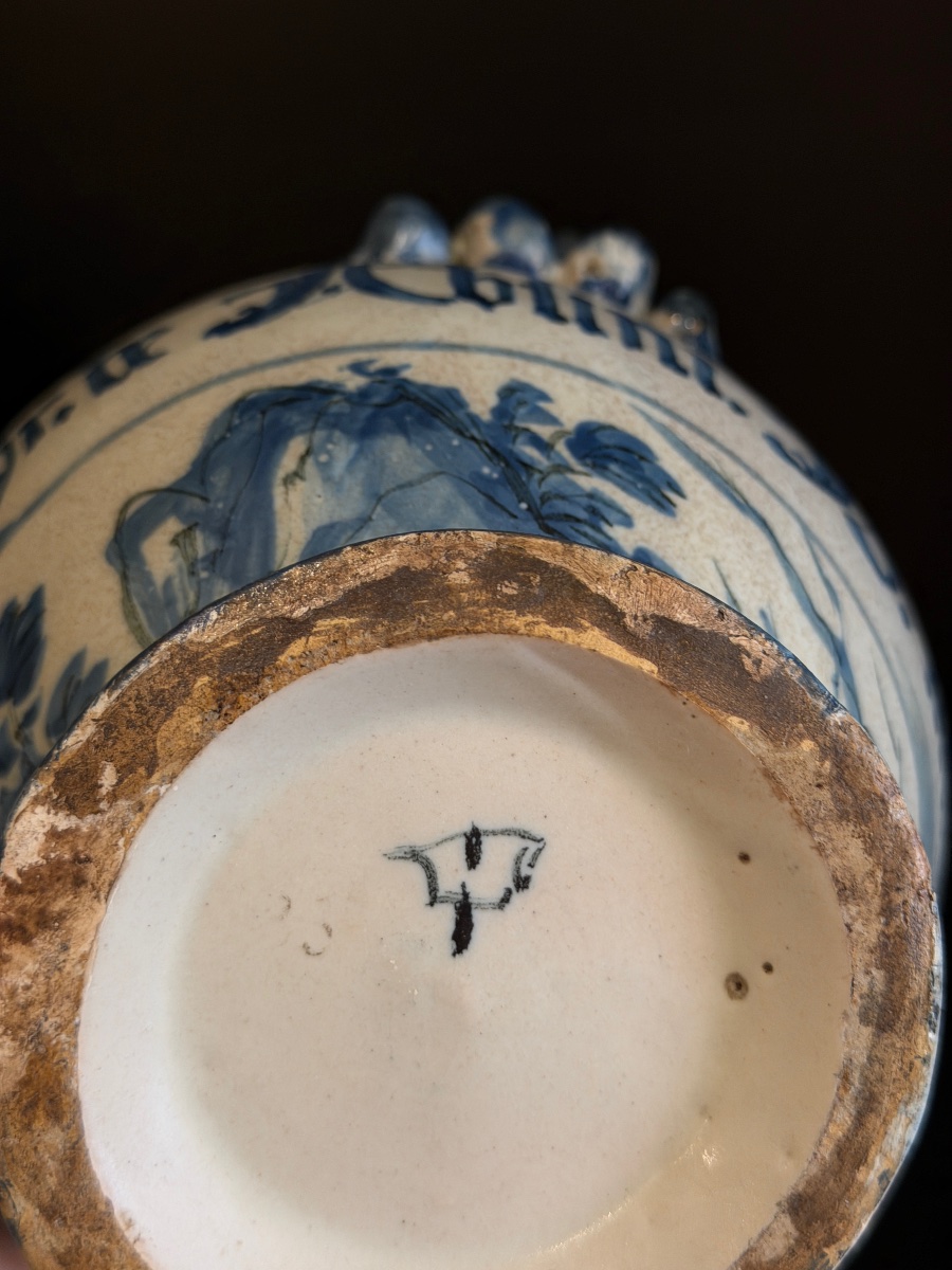 Pot de pharmacie en faïence de Savone, marque de la Forteresse, XVIIe siècle-photo-2