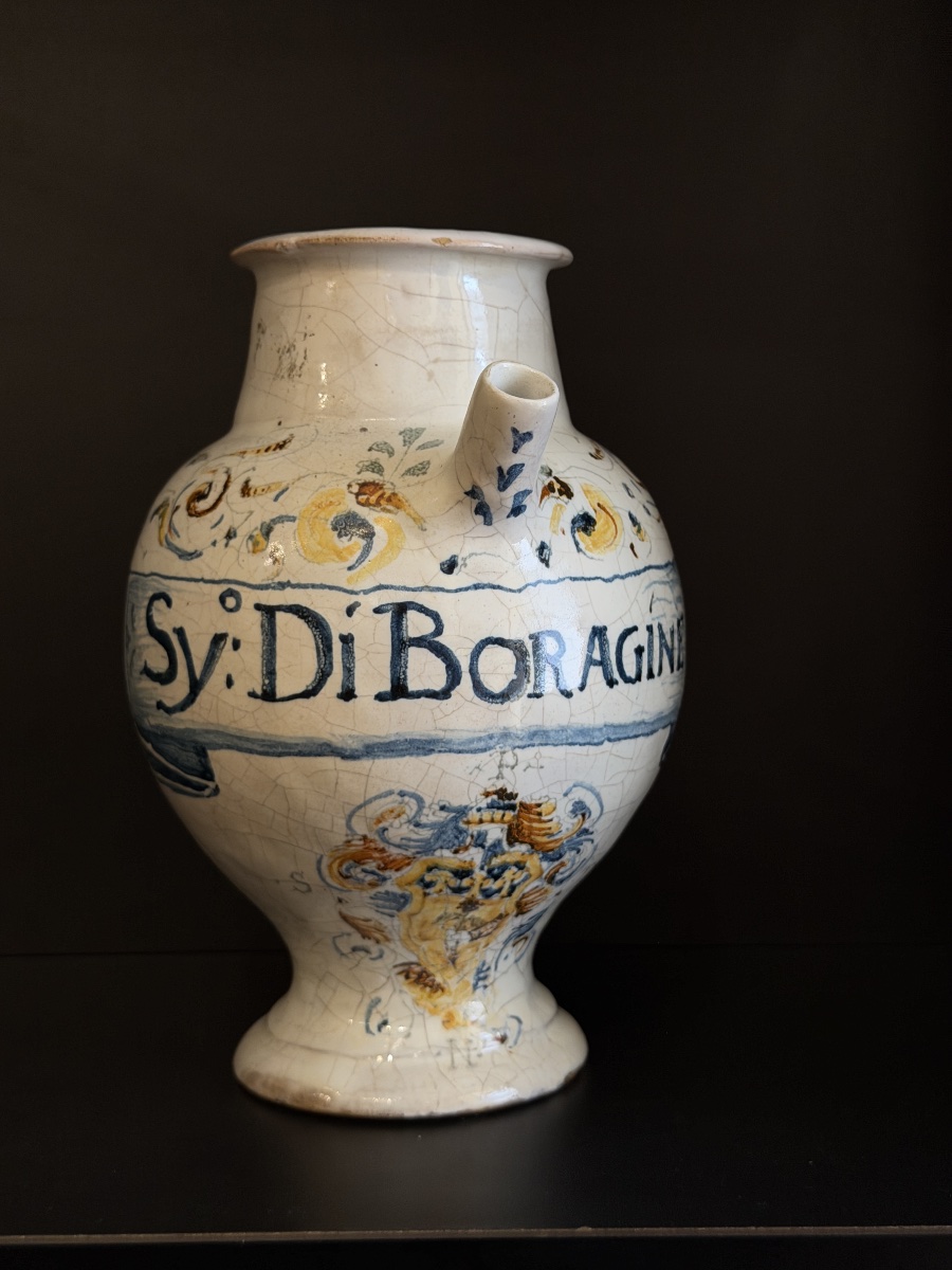 Pharmacy Jar Made Of Faenza Compendiary Majolica, Late 16th Century