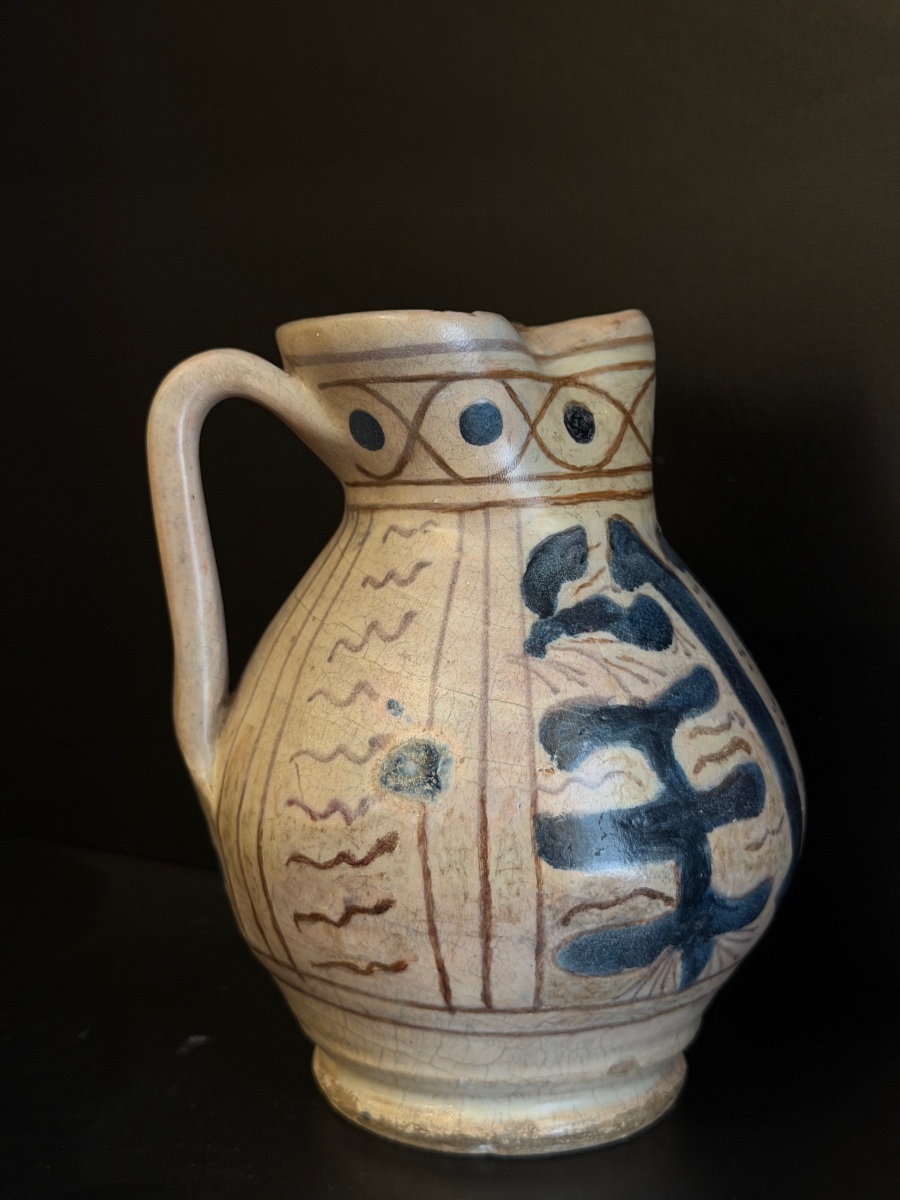 Majolica Jug With A Relief Depiction Of A Zaffera, Tuscany, 15th Century-photo-4