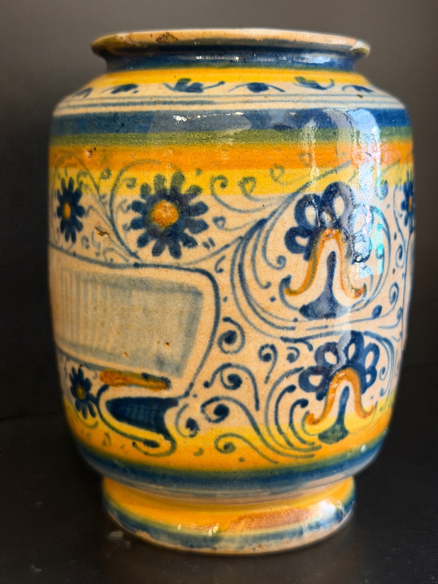 Montelupo Majolica Albarello With Renaissance Decoration, 16th Century-photo-2