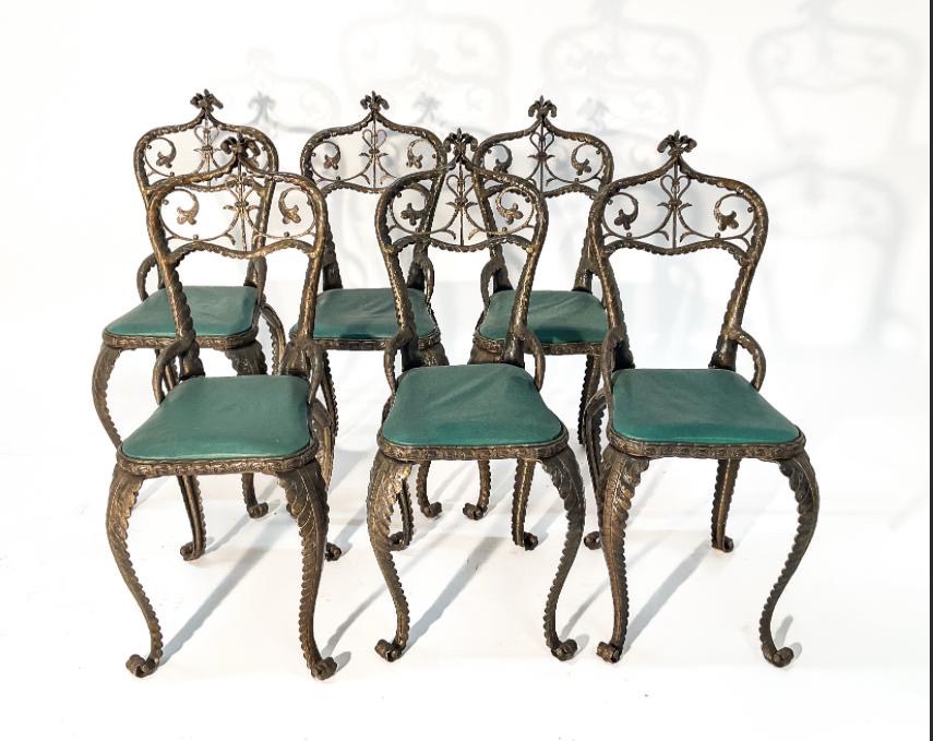 Wrought-iron Table With A Marble Top And Six Chairs, 1920s-photo-2