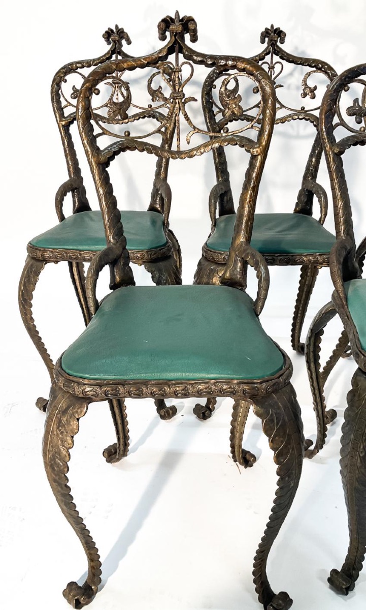 Wrought-iron Table With A Marble Top And Six Chairs, 1920s-photo-1