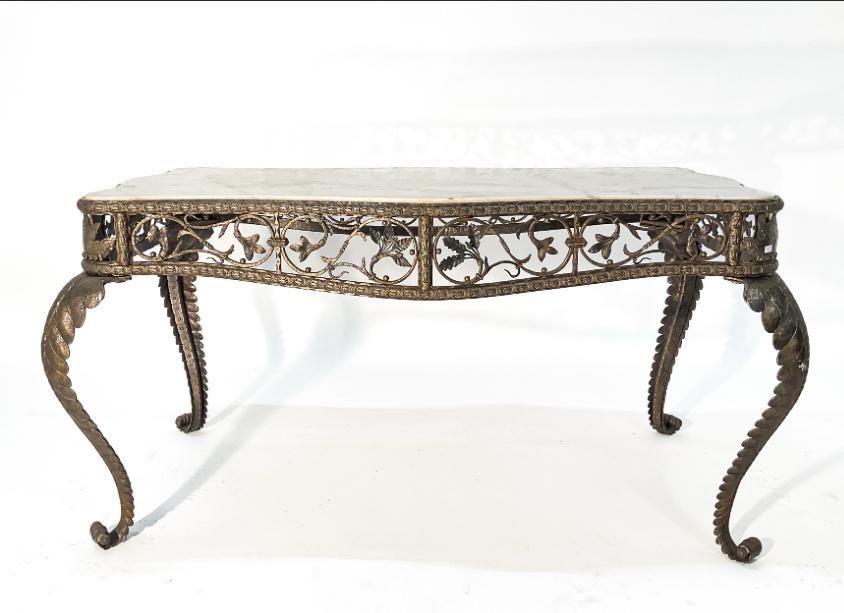 Wrought-iron Table With A Marble Top And Six Chairs, 1920s