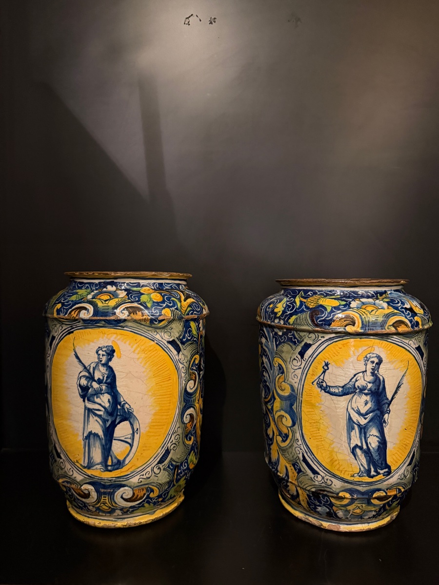 Paire de grands vases de pharmacie vénitiens de Mastro Domenico Betti, XVIe siècle