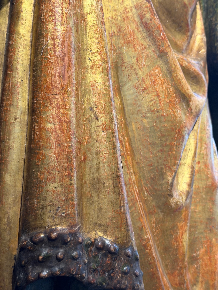 Grande sculpture siennoise en bois polychrome représentant une figure biblique féminine, 1500-photo-2