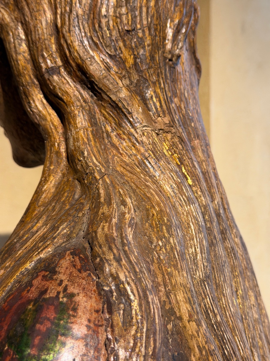 Grande sculpture siennoise en bois polychrome représentant une figure biblique féminine, 1500-photo-6