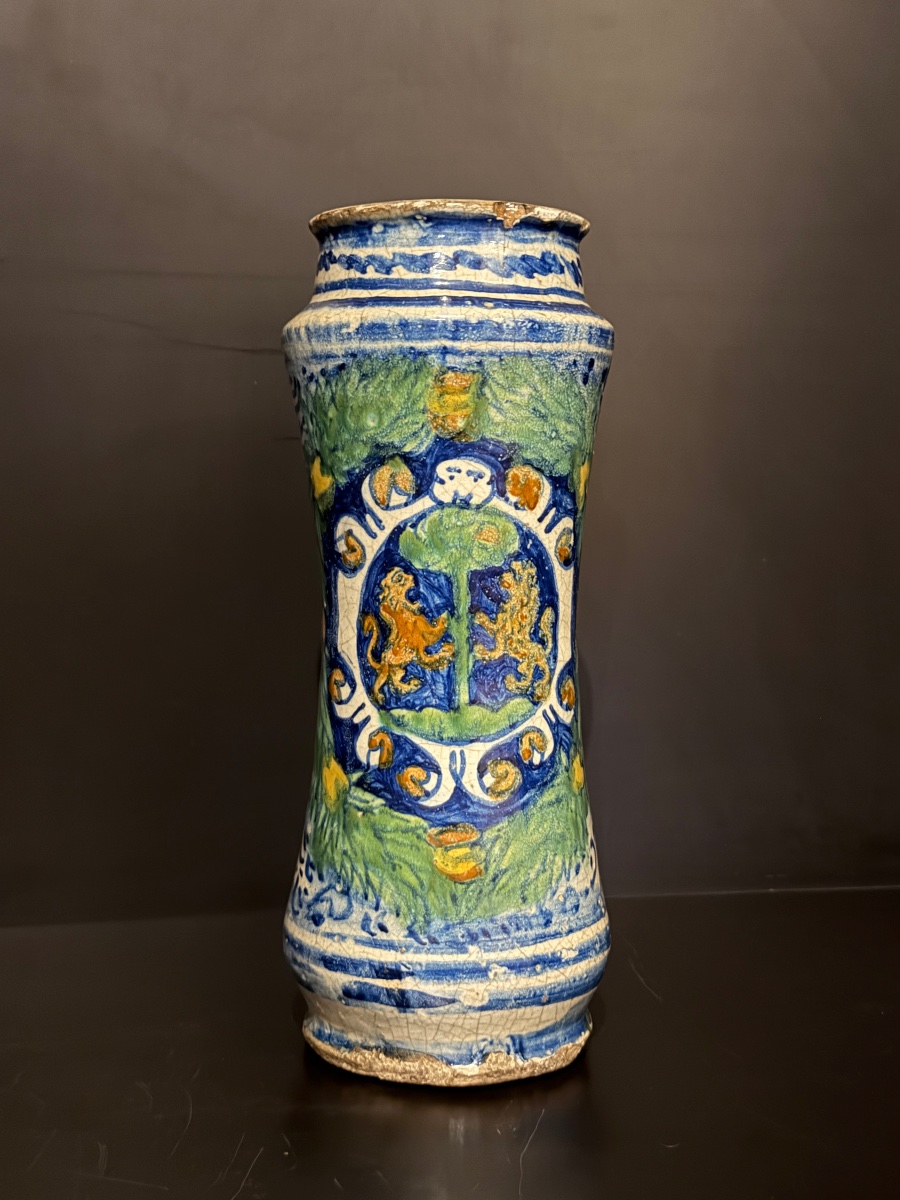 Polychrome Majolica Albarello From Trapani, Sicily, 16th Century