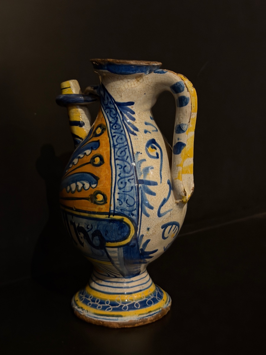Polychrome Majolica Jug From Siena, 15th Century-photo-3