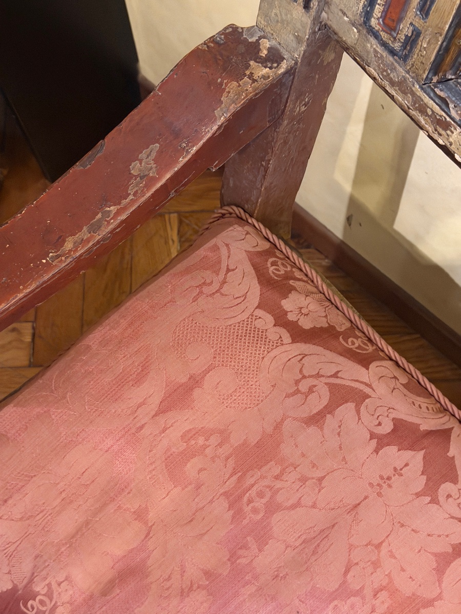 Fauteuil piémontais en bois polychrome à décor héraldique, fin du XVe siècle-photo-2