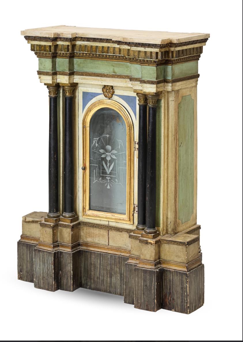 Painted And Gilded Wooden Tabernacle With Ebonized Columns, 19th Century