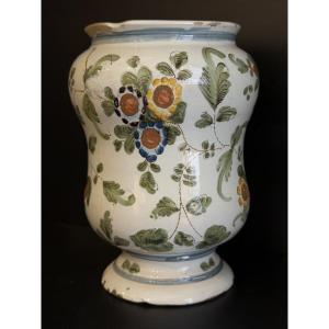 Pesaro Majolica Albarello Decorated With Polychrome Flowers, 18th Century